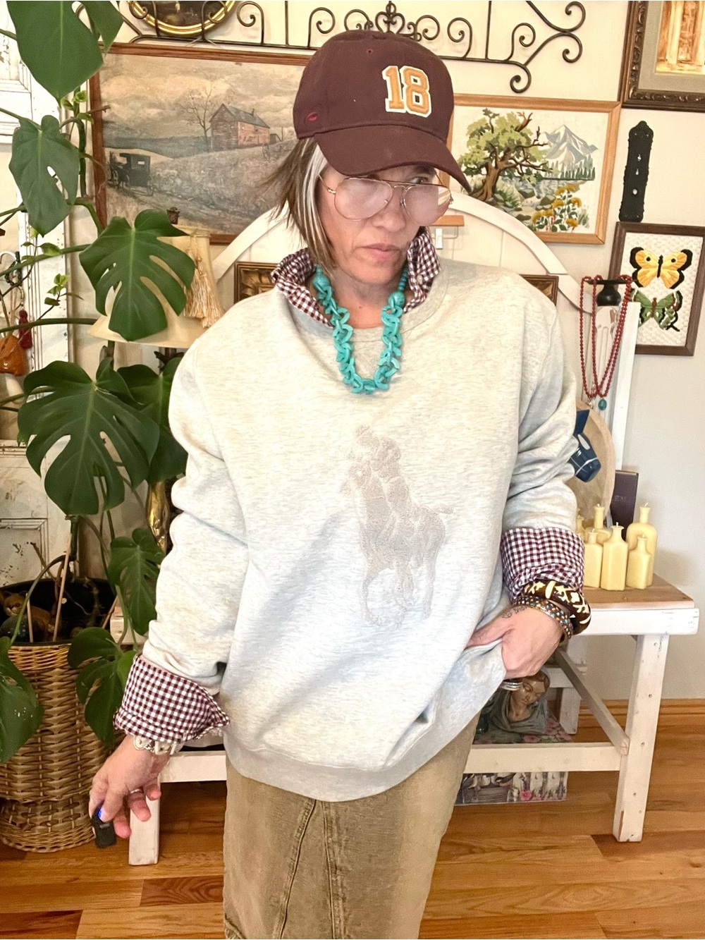 Polo Ralph Lauren Pony Embroidered Double Knit Rugby Grey Sweatshirt Pre Loved - Picture 9 of 9